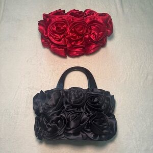 FABULOUS Satin Floral 3D Rose Evening Bags Purse with Interchangeable Slot